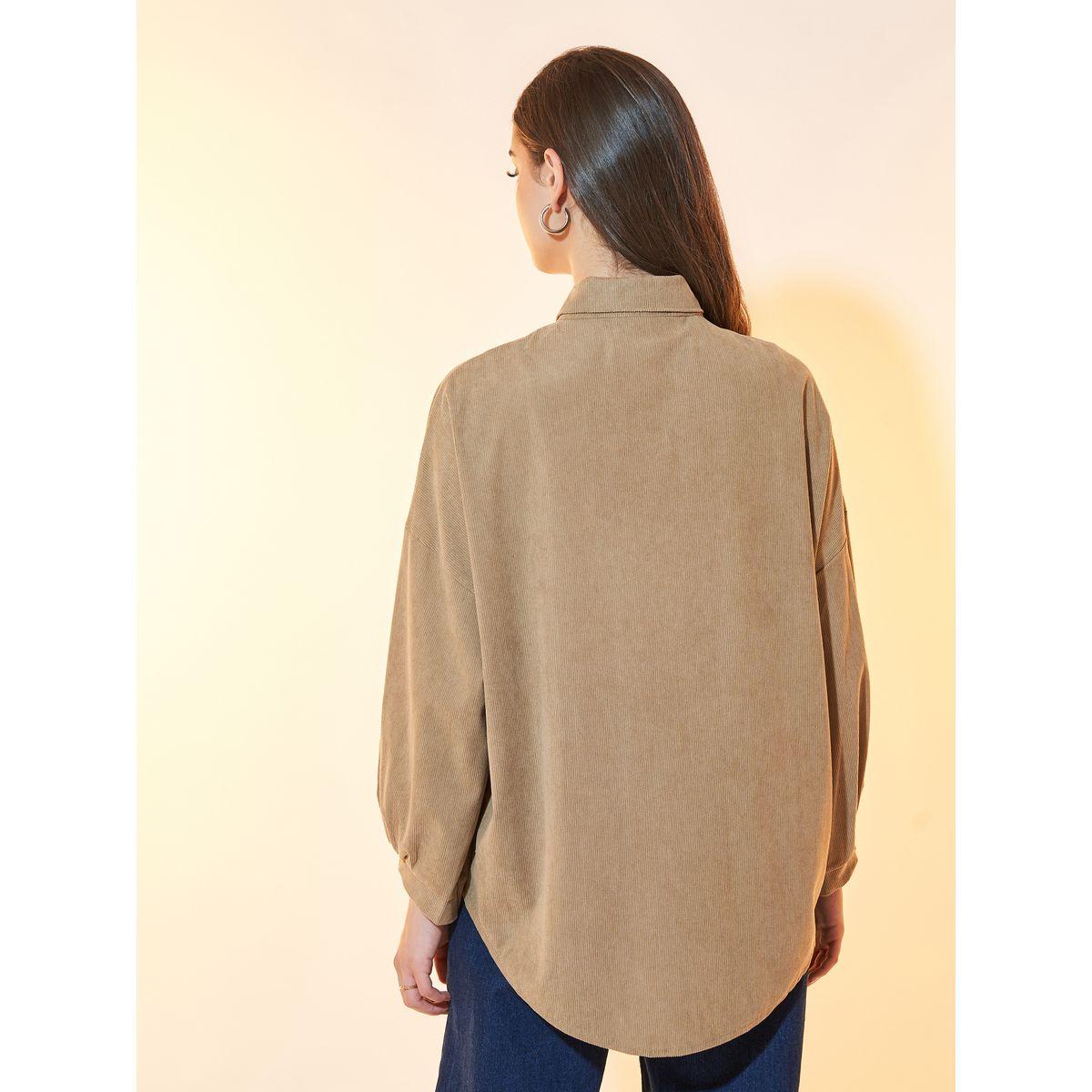 Styli Oversized Corduroy Jacket with Dropped Shoulder-women-winterwear-coatsandjackets-jackets-image-4