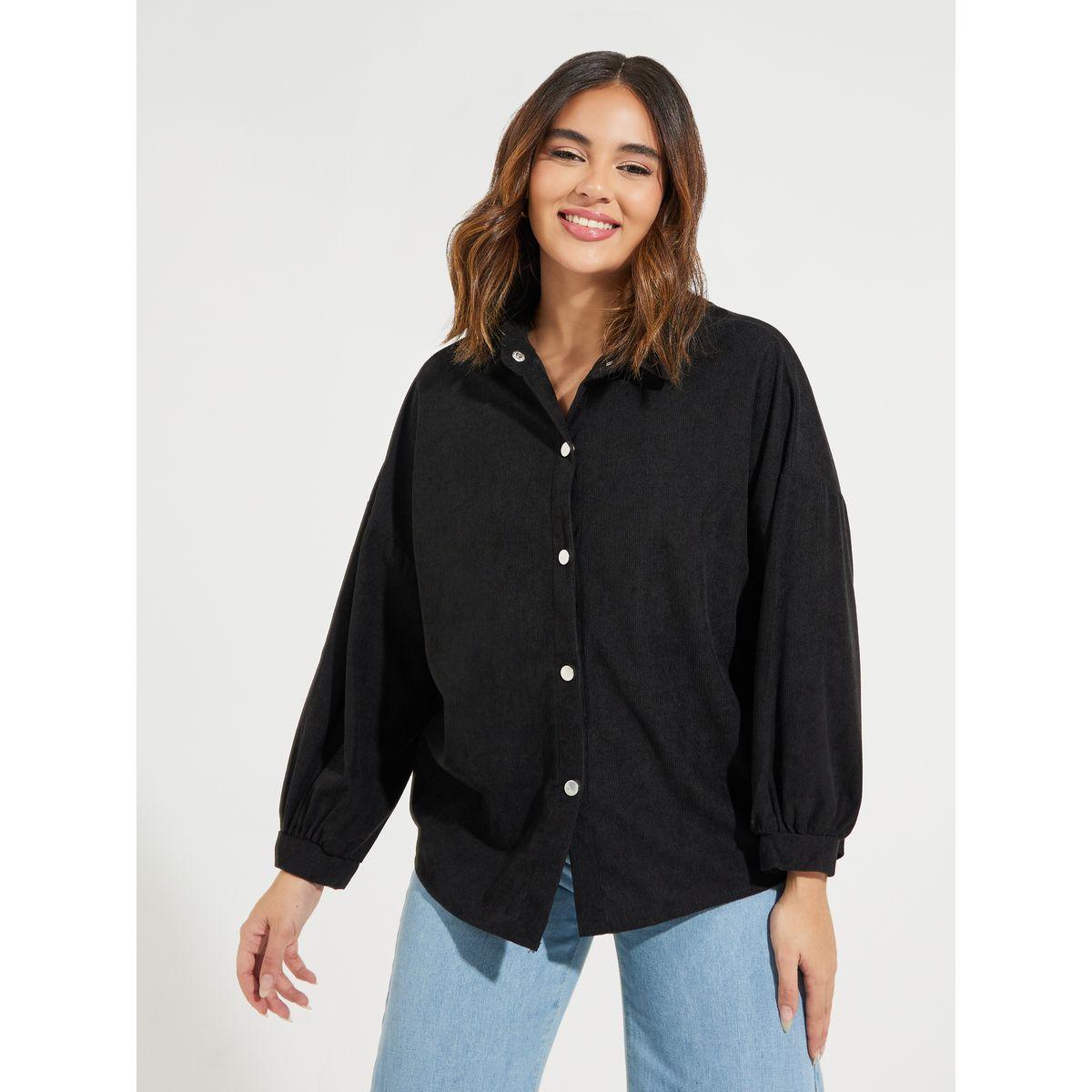 Styli Solid Corduroy Jacket with Contrast Button-women-winterwear-coatsandjackets-jackets-image-1