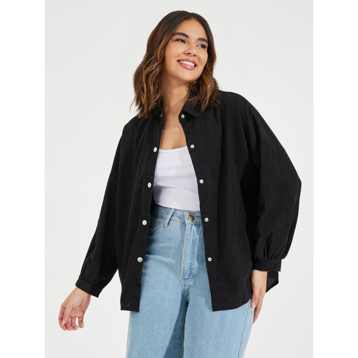 Styli Solid Corduroy Jacket with Contrast Button-women-winterwear-coatsandjackets-jackets-image-2