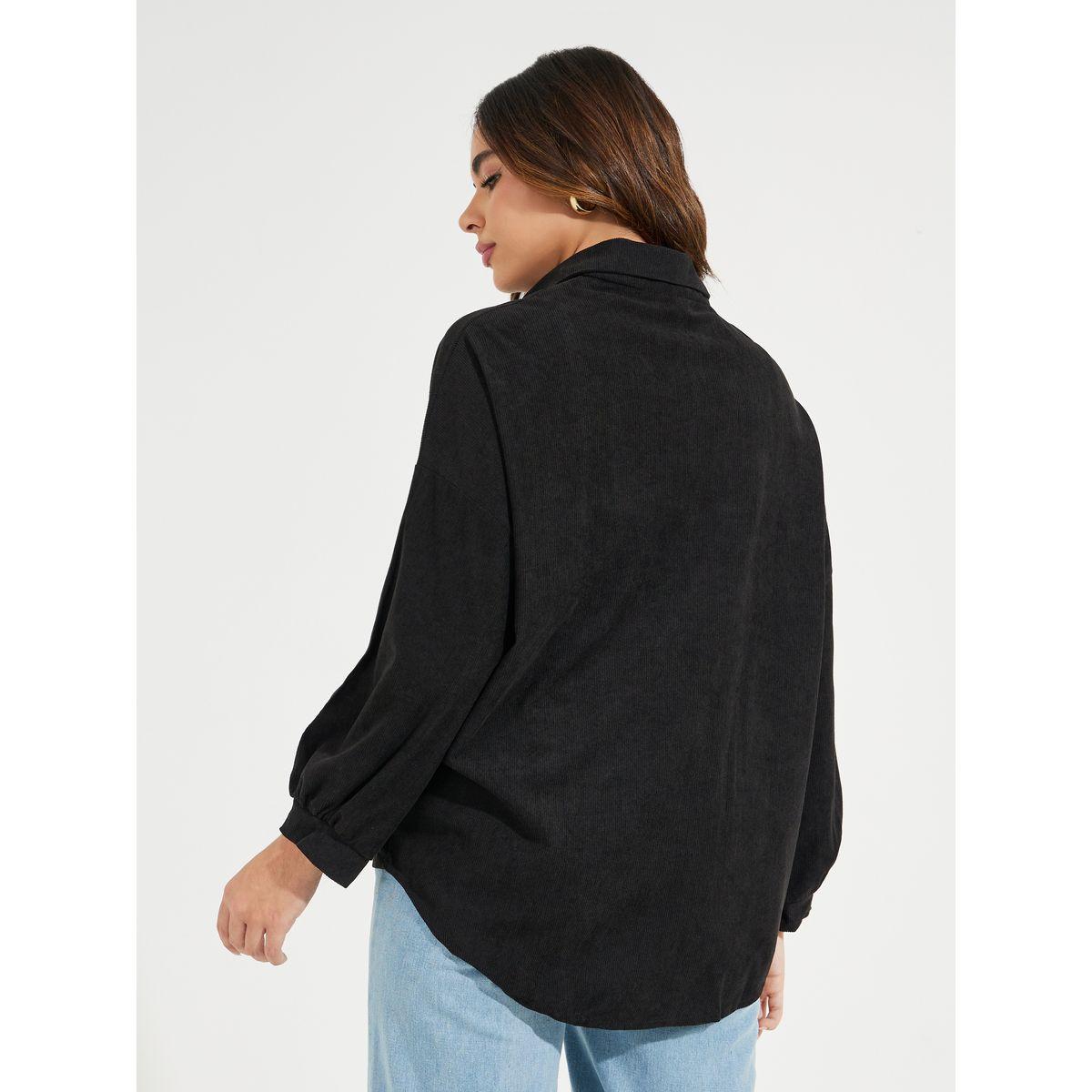 Styli Solid Corduroy Jacket with Contrast Button-women-winterwear-coatsandjackets-jackets-image-5