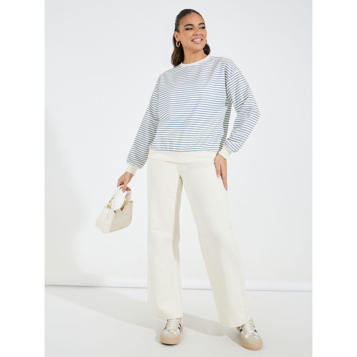Styli Striped Sweatshirt with Dropped Shoulder-women-winterwear-hoodiesandsweatshirts-sweatshirts-image-2