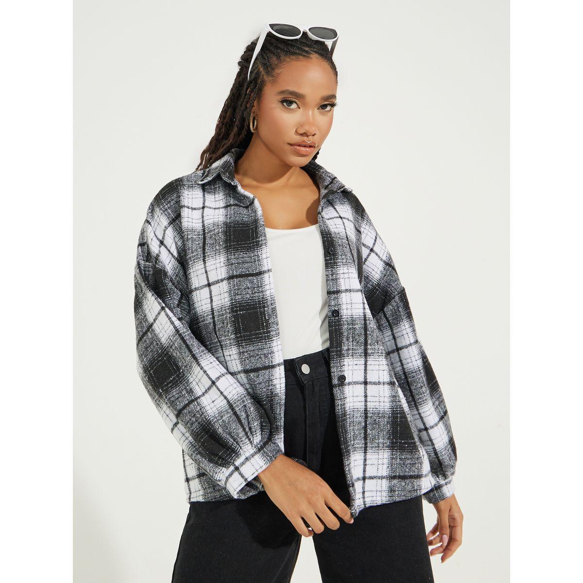 Styli Single Breasted Plaid Lapel Wool Jacket-women-winterwear-coatsandjackets-jackets-image-1
