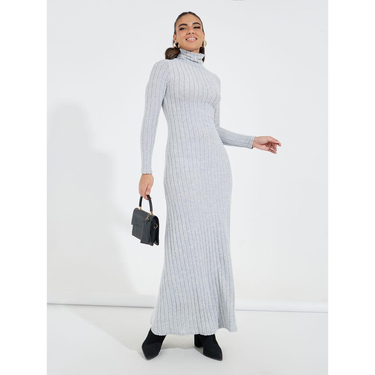 Styli Rib Turtle Neck Solid Maxi Dress-women-clothing-dresses-image-1
