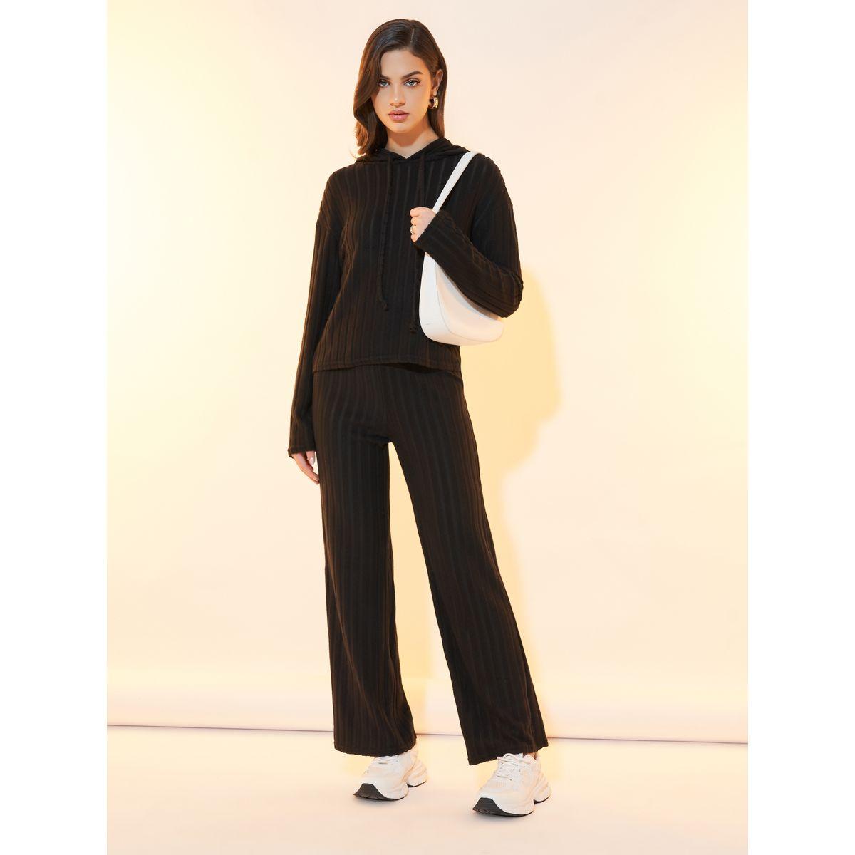 Styli Ribbed Knit Dropped Shoulder Hoodie & Pants Co-Ords-women-clothing-coordsets-image-1