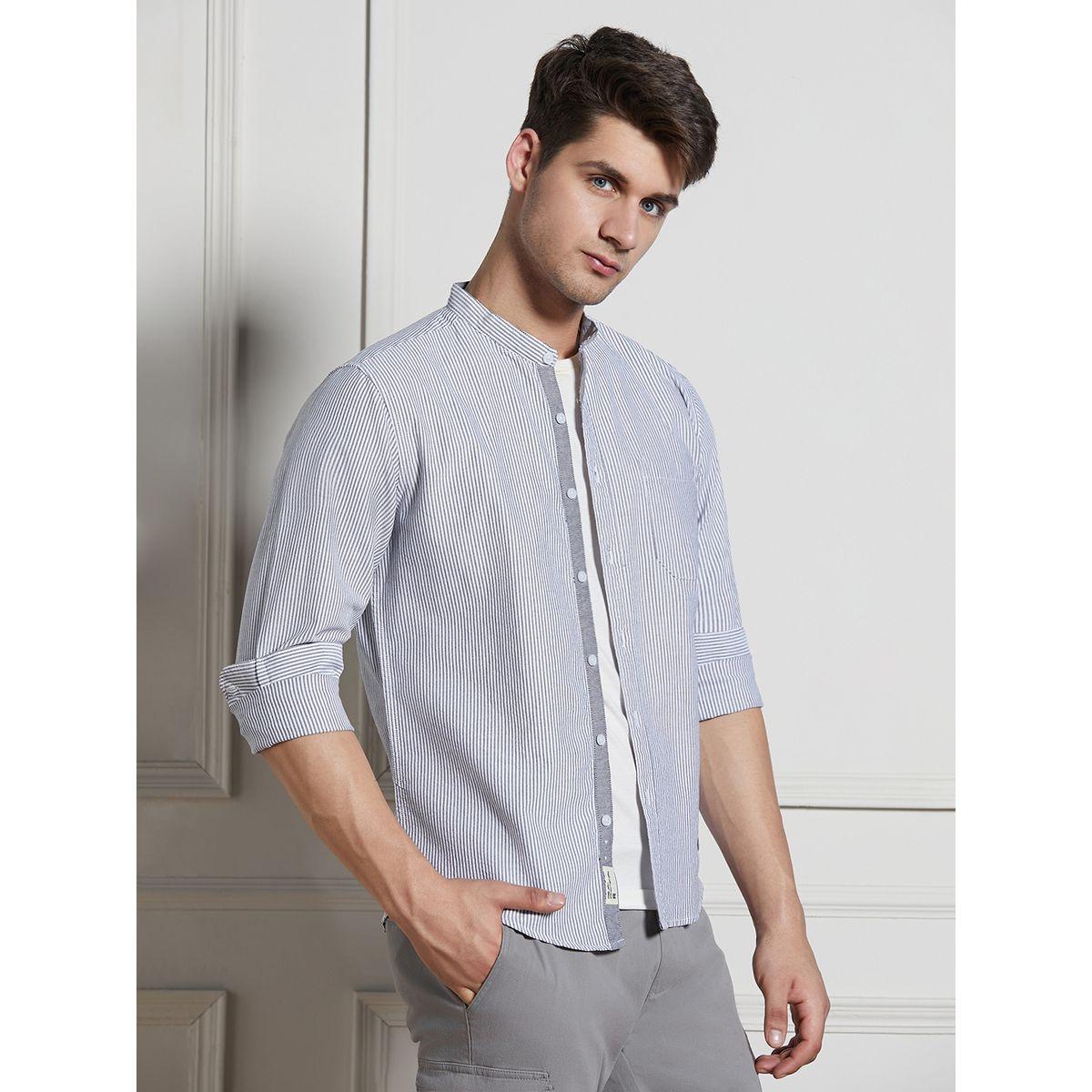 قميص مخطط بياقة ماندارين دينيس لينجو × ستايلي-men-clothing-shirts-image-3
