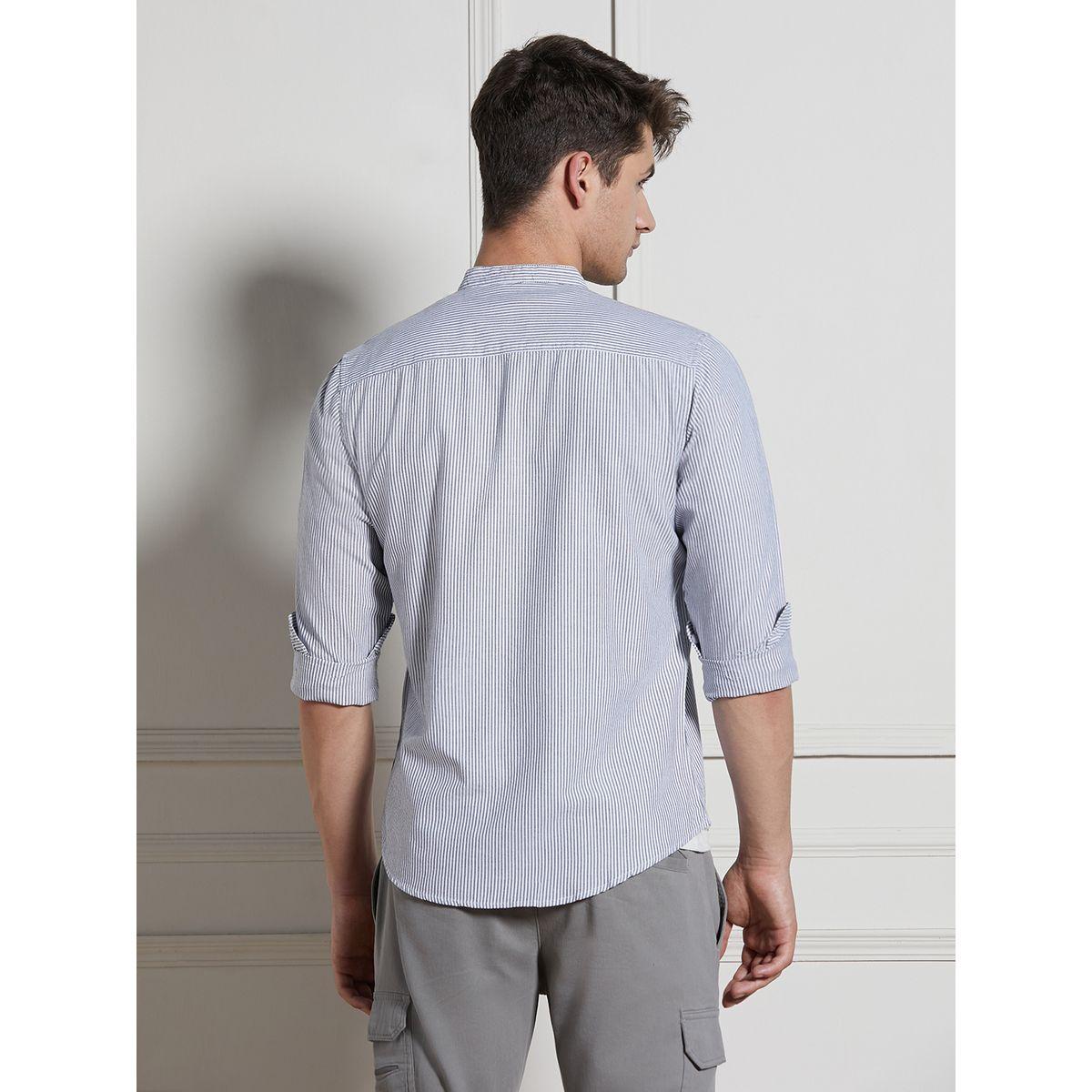 قميص مخطط بياقة ماندارين دينيس لينجو × ستايلي-men-clothing-shirts-image-5