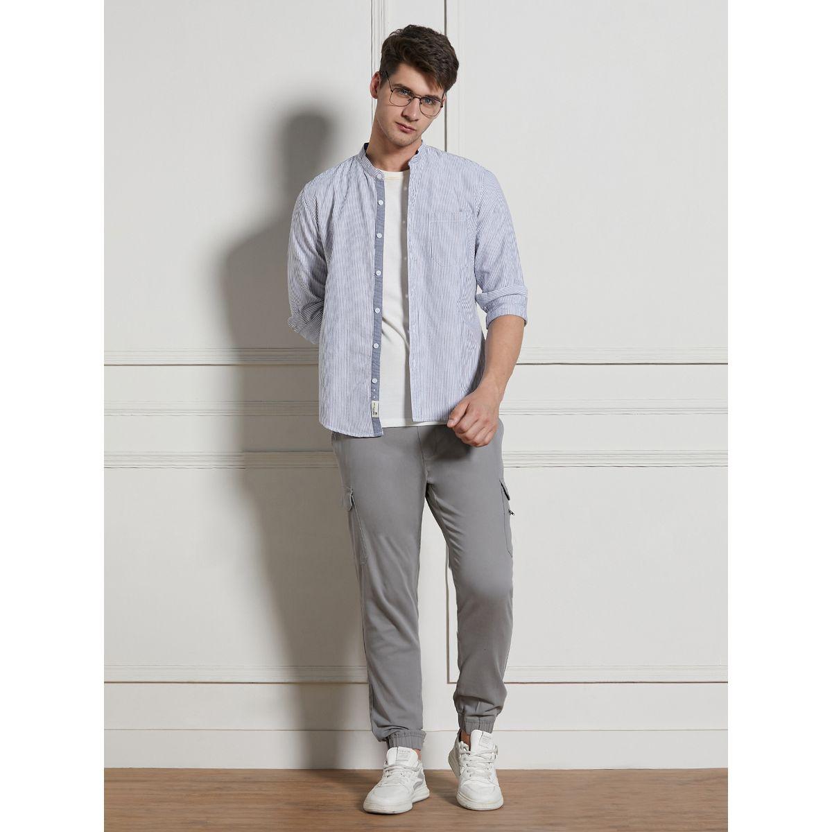 قميص مخطط بياقة ماندارين دينيس لينجو × ستايلي-men-clothing-shirts-image-6