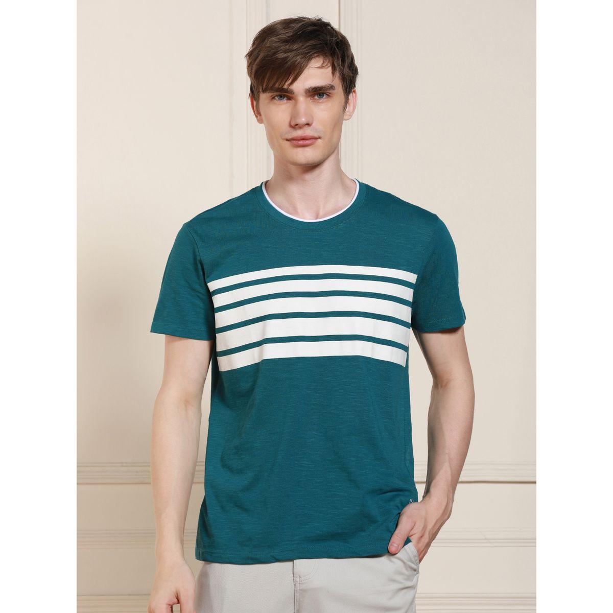 تيشيرت بتداخلات مخططة مع ياقة دائرية دينيس لينجو × ستايلي-men-clothing-tshirtsandpolos-tshirts-image-1