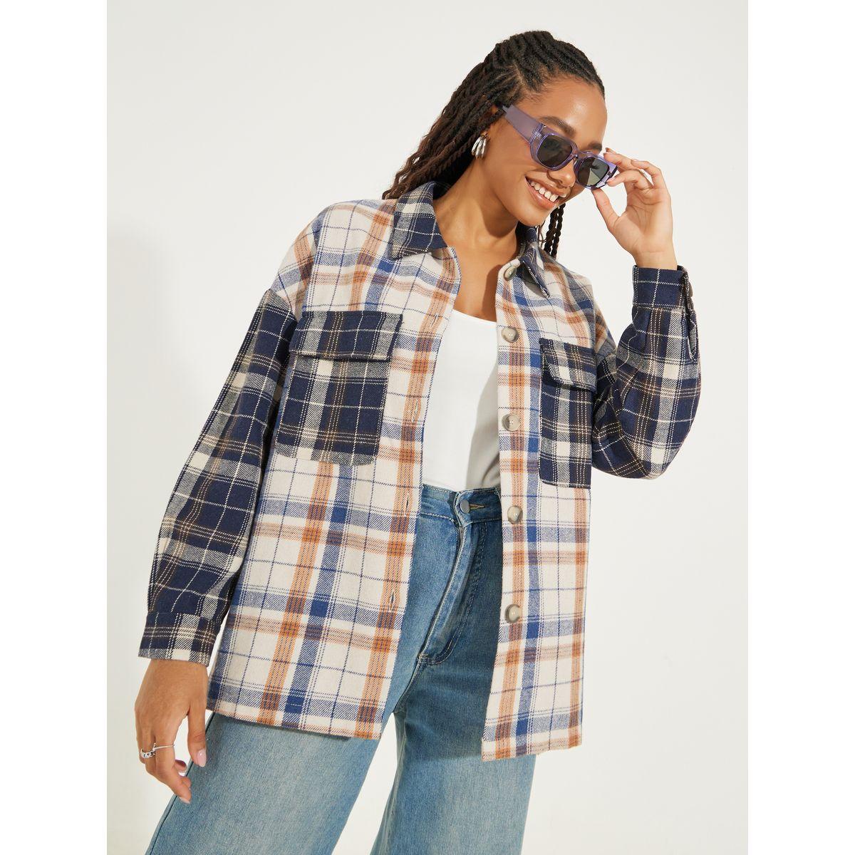 جاكيت صوف بنمط مربعات وصف ازرار للغلق-women-winterwear-coatsandjackets-jackets-image-4