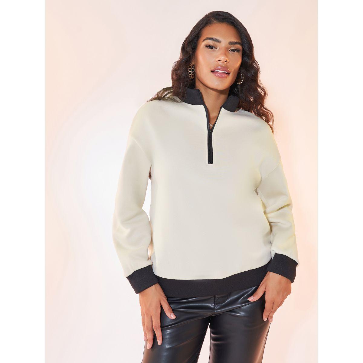 Styli Contrast Zip Sweatshirt with Dropped Shoulder-women-winterwear-hoodiesandsweatshirts-sweatshirts-image-1