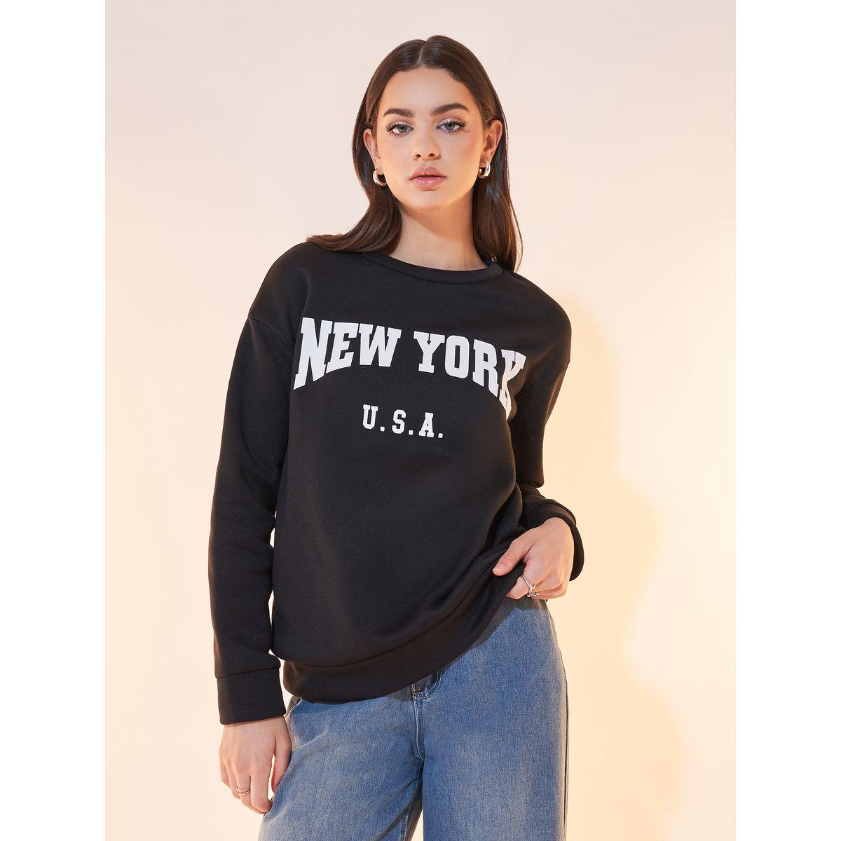 Styli Letter Graphic Print Sweatshirt with Dropped Shoulder-women-winterwear-hoodiesandsweatshirts-sweatshirts-image-1