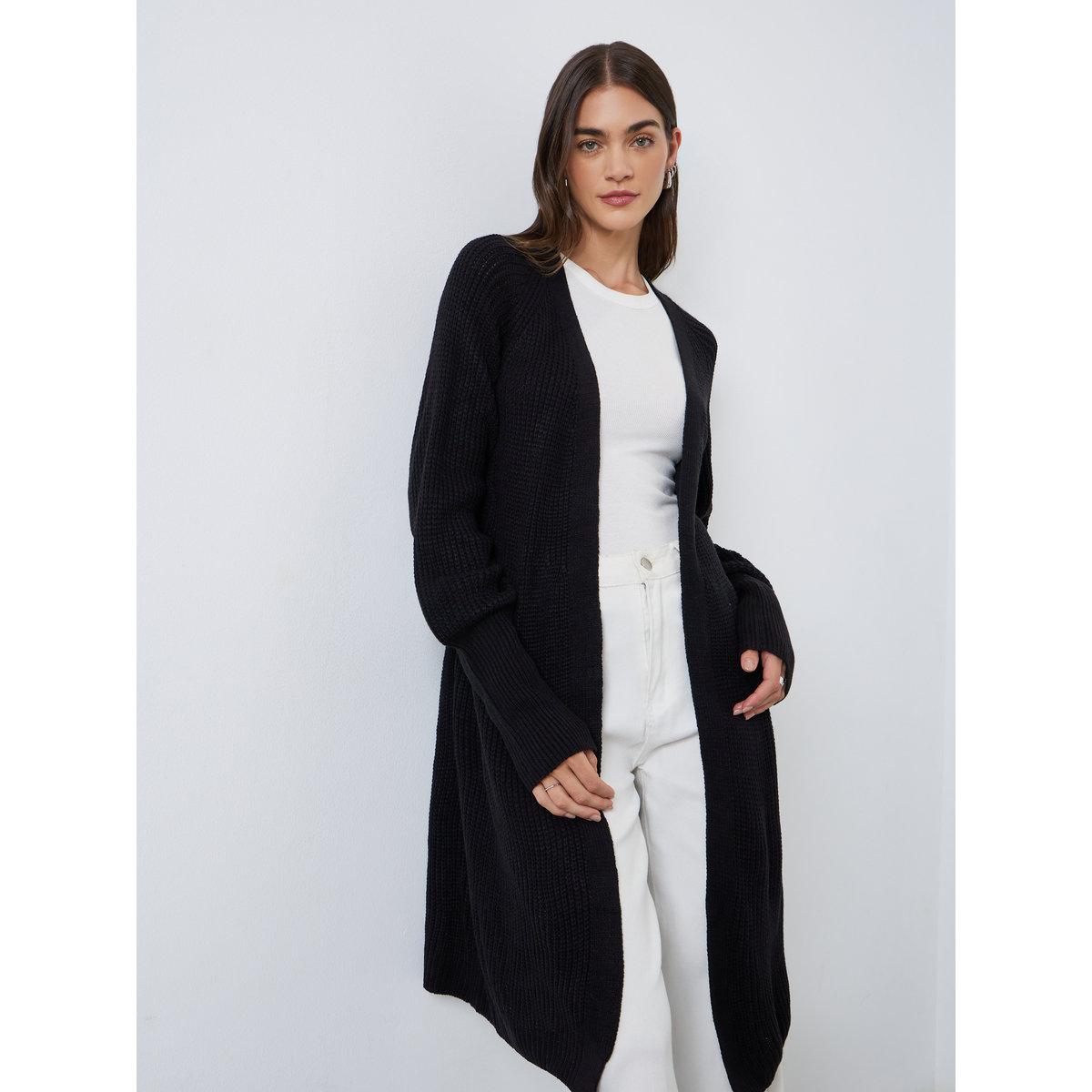 Styli Women Elegant Longline Black Cardigan-women-winterwear-cardigansandjumpers-jumpers-image-1