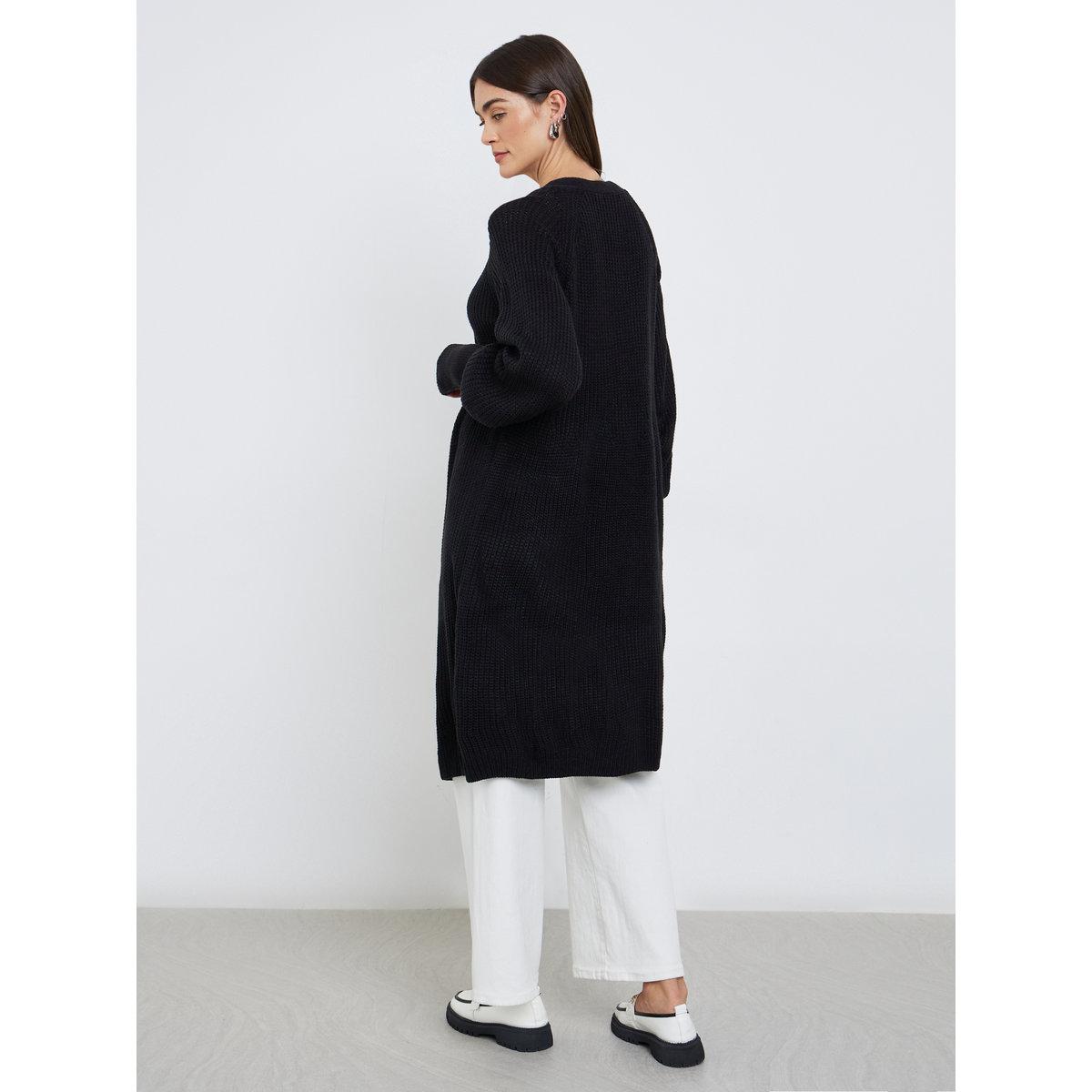 Styli Women Elegant Longline Black Cardigan-women-winterwear-cardigansandjumpers-jumpers-image-5