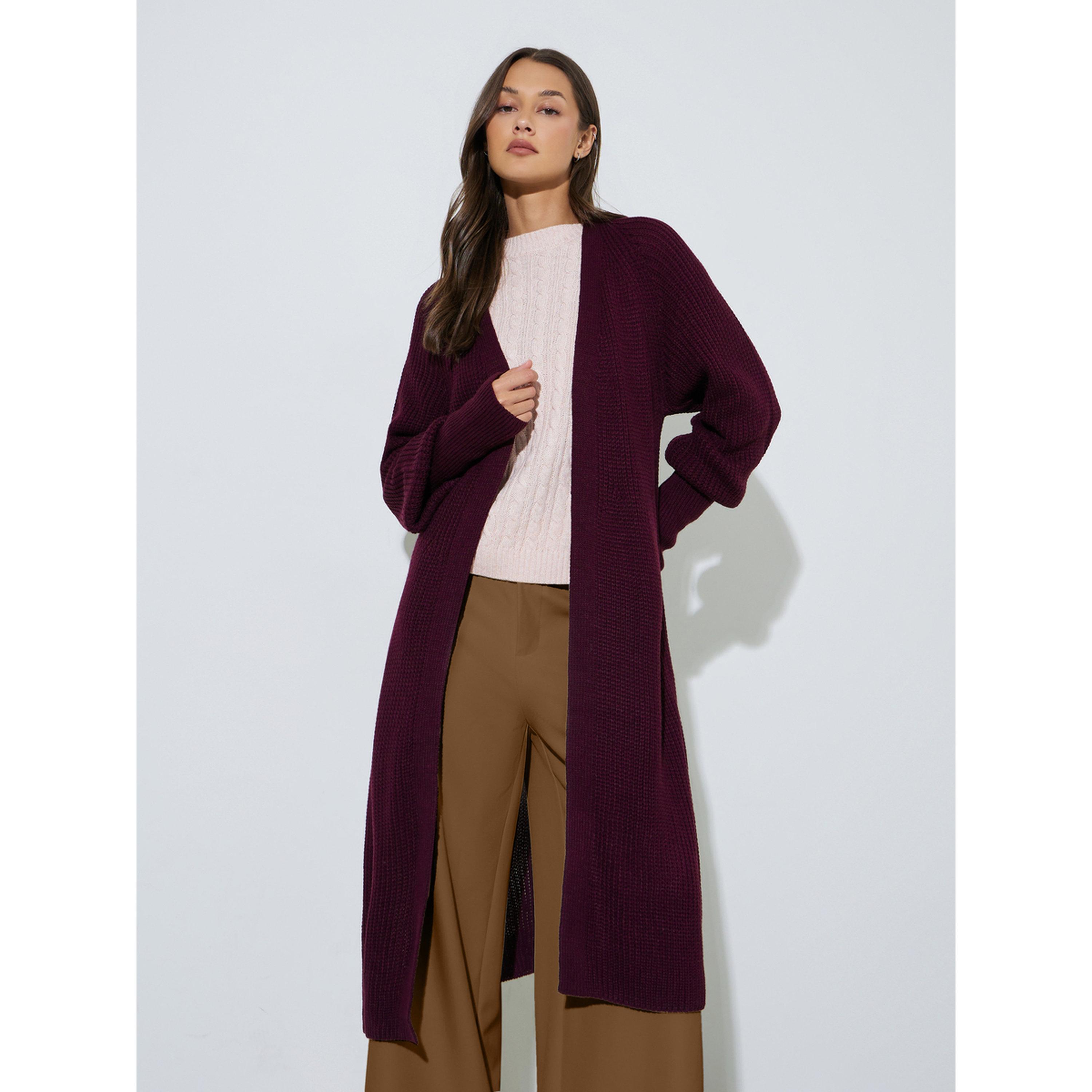 كارديجان طويل أنيق للنساء بلون بورغندي-women-winterwear-cardigansandjumpers-cardigans-image-1