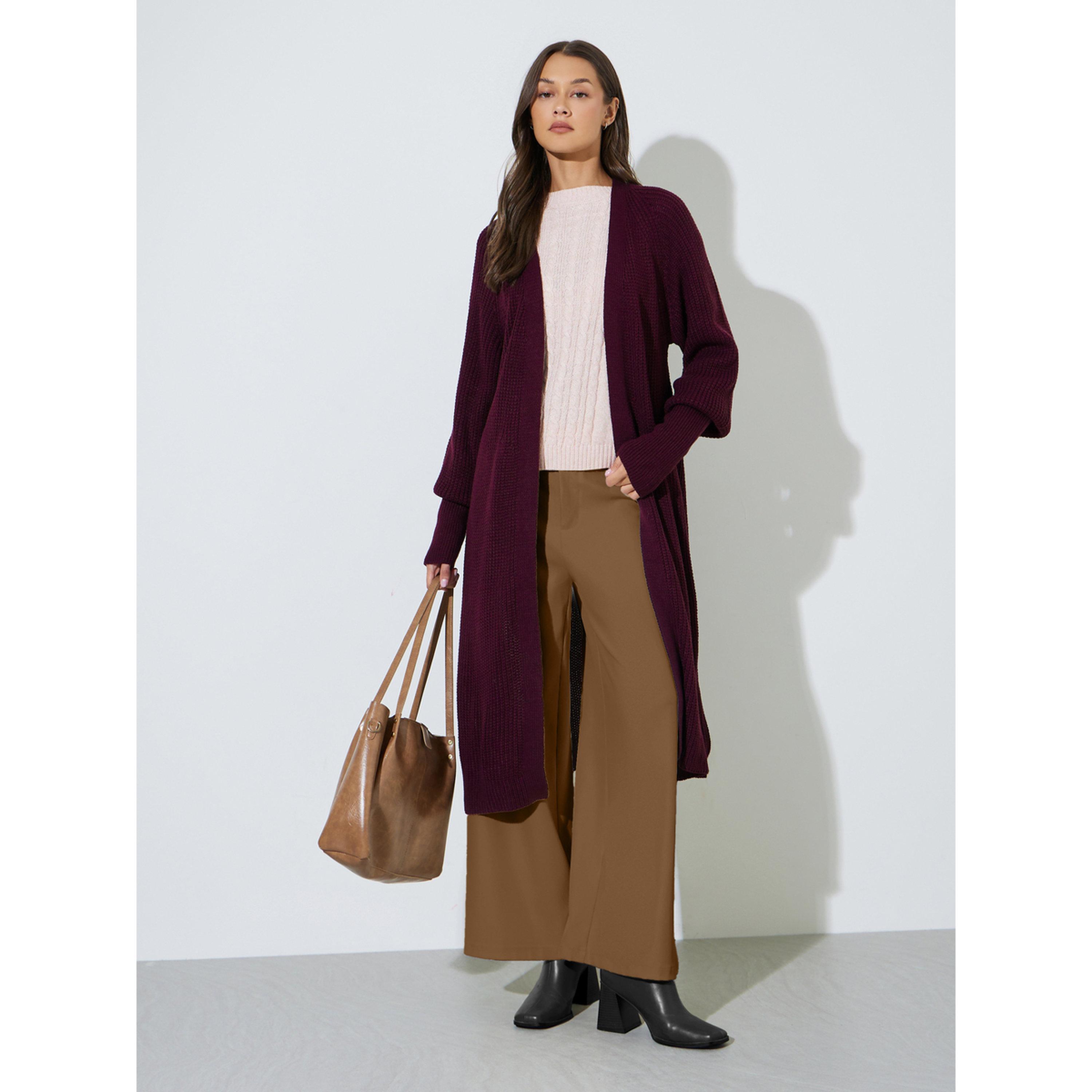 كارديجان طويل أنيق للنساء بلون بورغندي-women-winterwear-cardigansandjumpers-cardigans-image-2