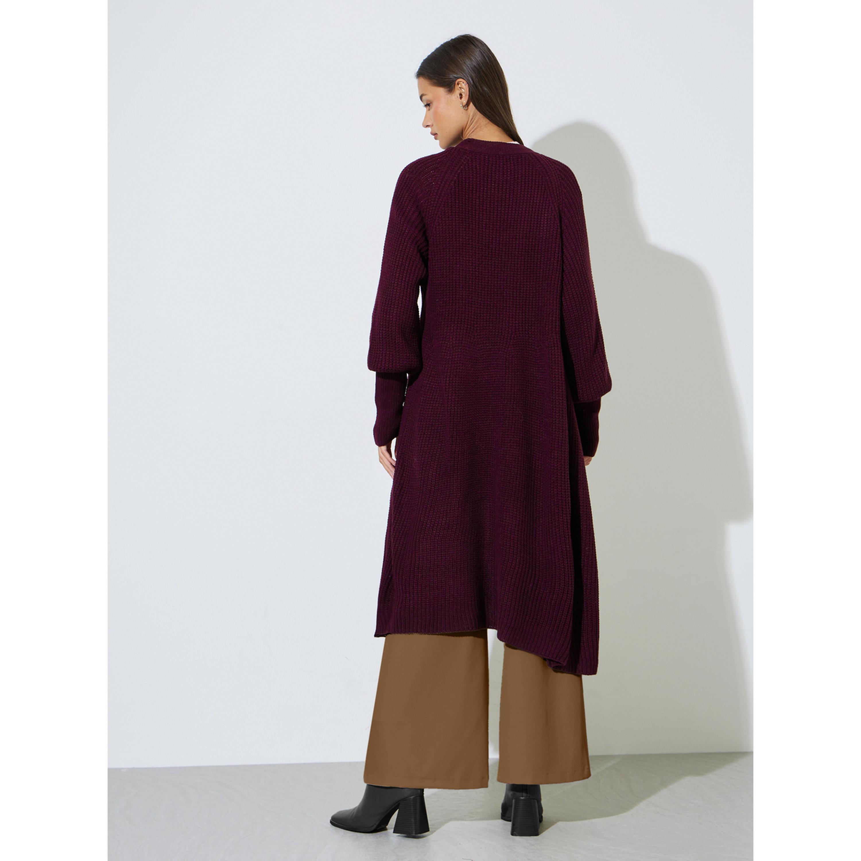 كارديجان طويل أنيق للنساء بلون بورغندي-women-winterwear-cardigansandjumpers-cardigans-image-3