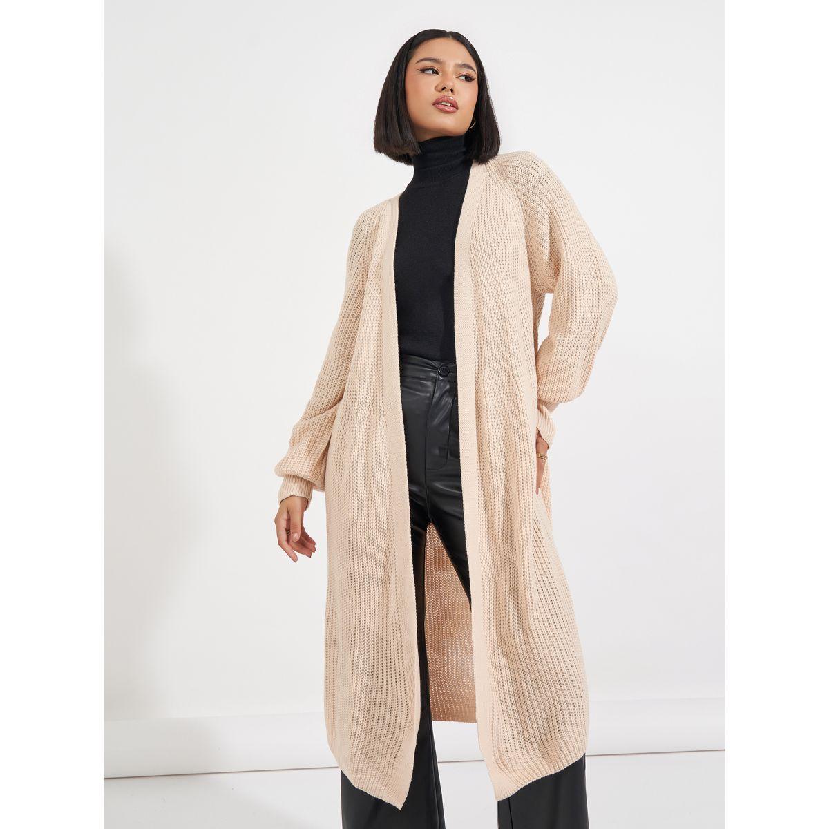 Styli Regular Fit Longline Chunky Knit Cardigan-women-winterwear-cardigansandjumpers-cardigans-image-2