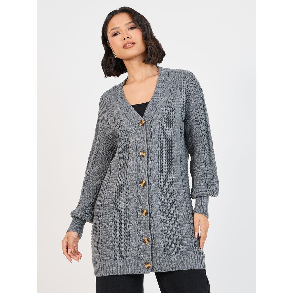 Styli Oversized Longline Cable Knit Cardigan-women-winterwear-cardigansandjumpers-cardigans-image-1
