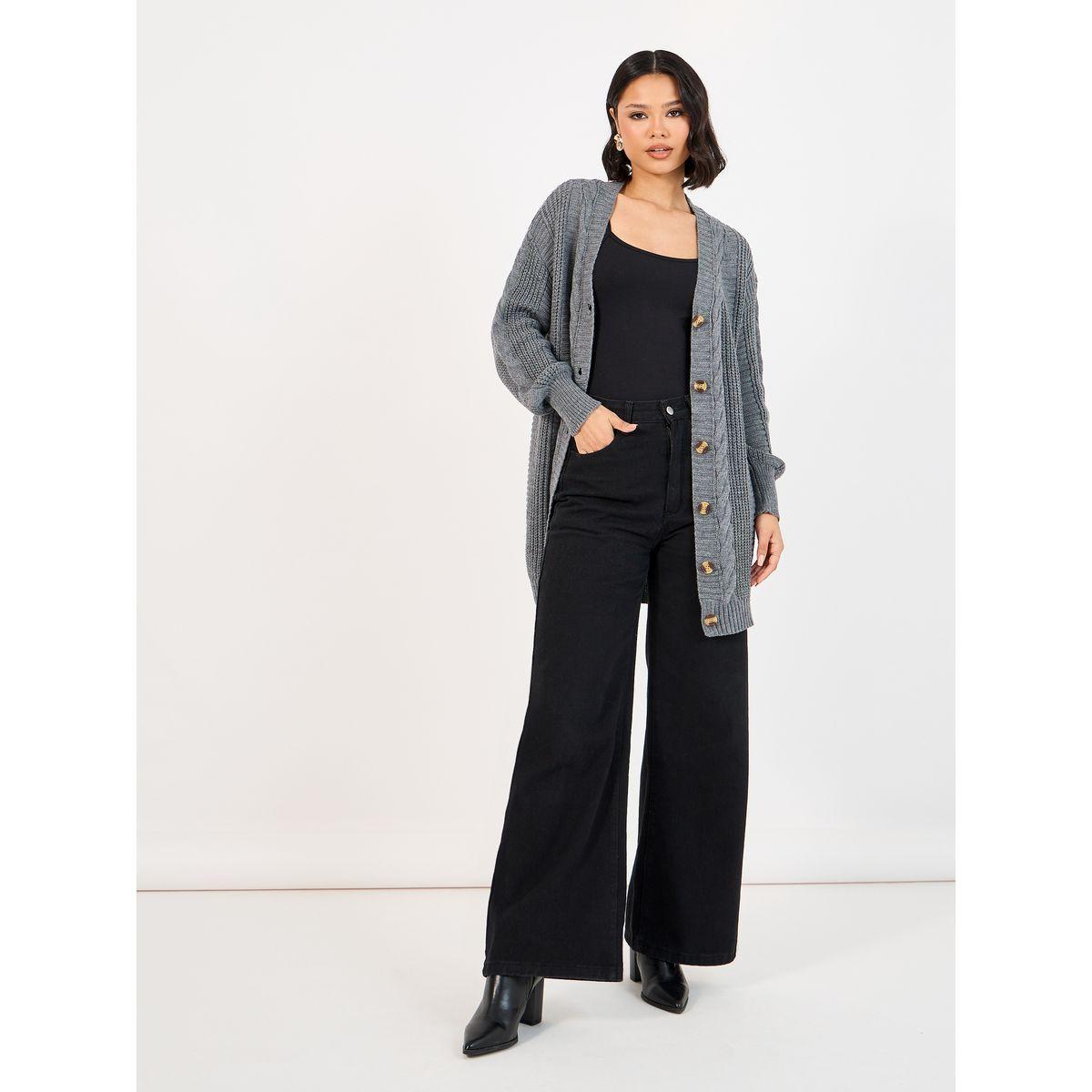 Styli Oversized Longline Cable Knit Cardigan-women-winterwear-cardigansandjumpers-cardigans-image-2