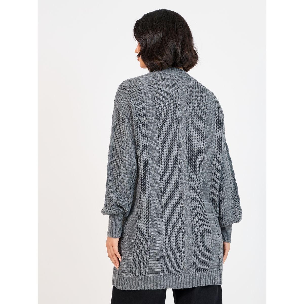 Styli Oversized Longline Cable Knit Cardigan-women-winterwear-cardigansandjumpers-cardigans-image-5