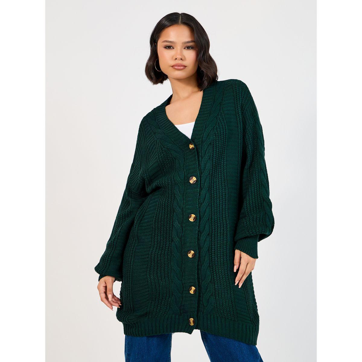 Styli Oversized Longline Cable Knit Cardigan-women-winterwear-cardigansandjumpers-cardigans-image-1