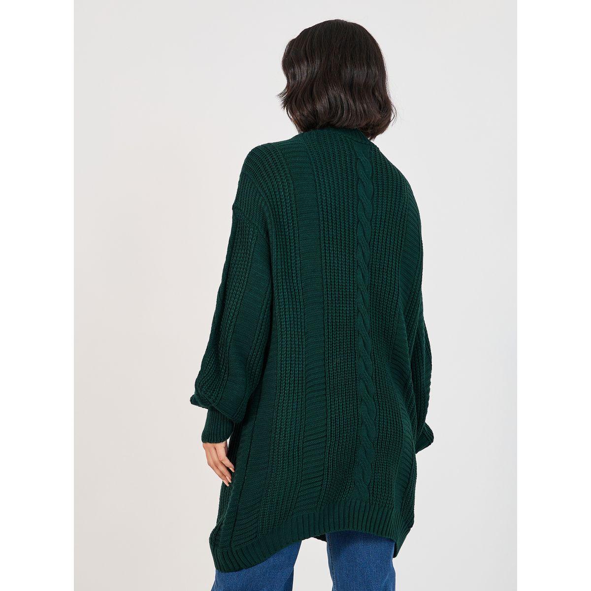 Styli Oversized Longline Cable Knit Cardigan-women-winterwear-cardigansandjumpers-cardigans-image-4