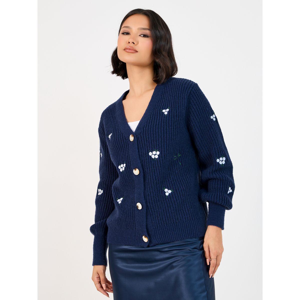 Styli Regular Fit Short Length Embroidered Button Down Cardigan-women-winterwear-cardigansandjumpers-cardigans-image-1