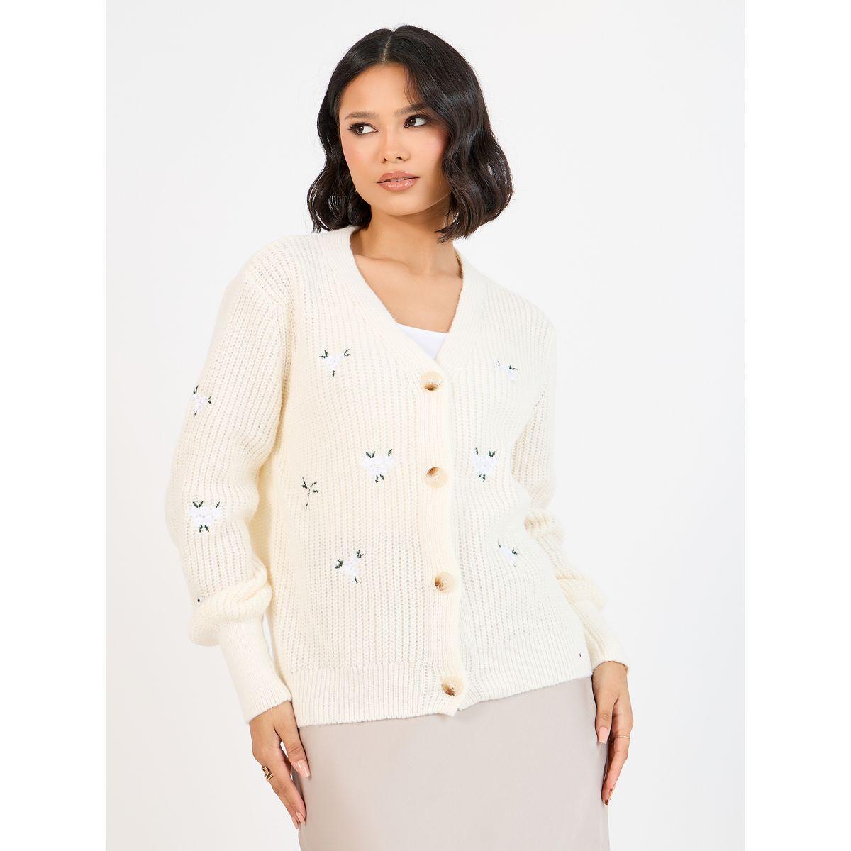 Styli Regular Fit Short Length Embroidered Button Down Cardigan-women-winterwear-cardigansandjumpers-cardigans-image-1
