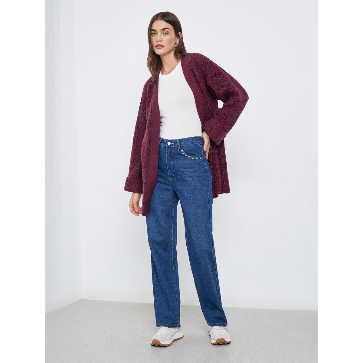 Styli Burgundy Belted Knitted Cardigan-women-winterwear-cardigansandjumpers-jumpers-image-2