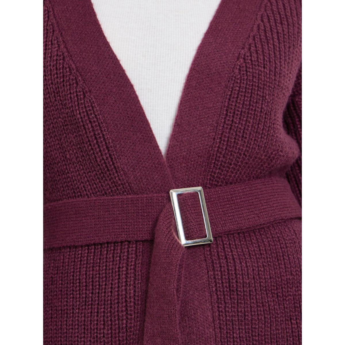 Styli Burgundy Belted Knitted Cardigan-women-winterwear-cardigansandjumpers-jumpers-image-3