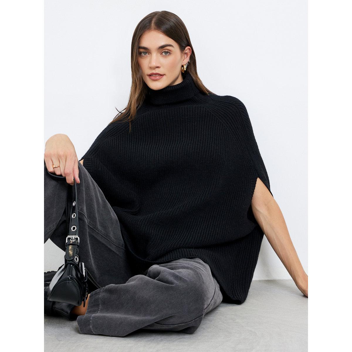 Styli Black Knit Turtleneck Cape Sleeve Sweater-women-winterwear-cardigansandjumpers-jumpers-image-1