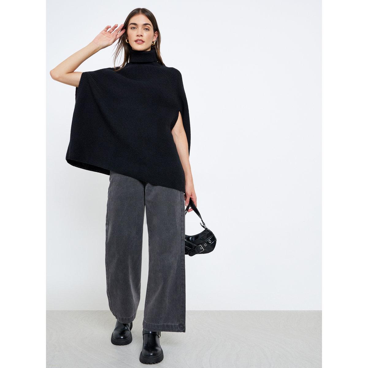 Styli Black Knit Turtleneck Cape Sleeve Sweater-women-winterwear-cardigansandjumpers-jumpers-image-2