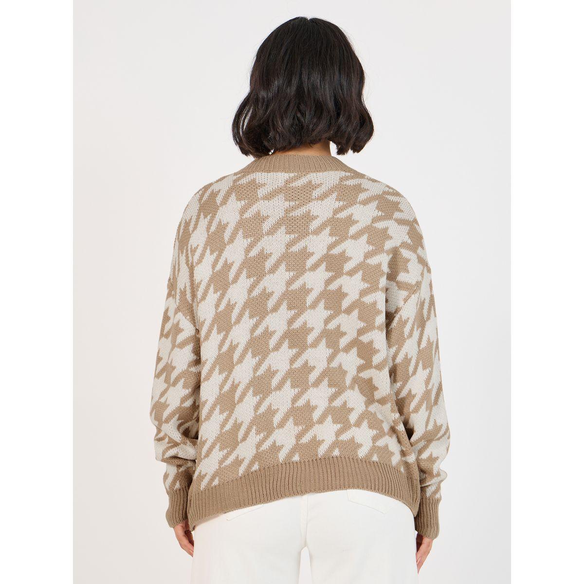 Styli Boxy Fit Regular Length Houndstooth Pattern Sweater-women-winterwear-cardigansandjumpers-jumpers-image-4