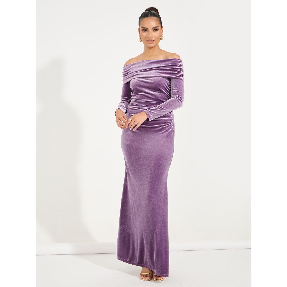 Styli Velvet Off Shoulder Long Sleeves Maxi Dress-women-clothing-dresses-image-4