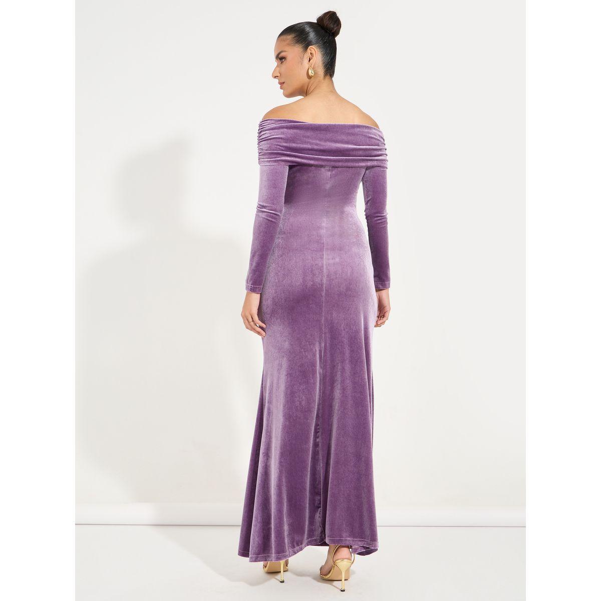 Styli Velvet Off Shoulder Long Sleeves Maxi Dress-women-clothing-dresses-image-6