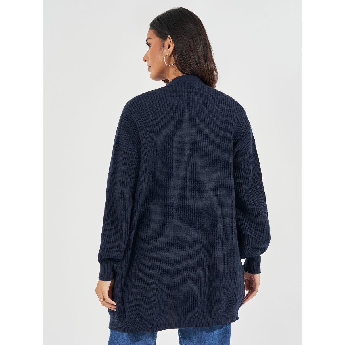Styli Regular Fit Longline Cardigan with Volume Sleeves-women-winterwear-cardigansandjumpers-cardigans-image-4