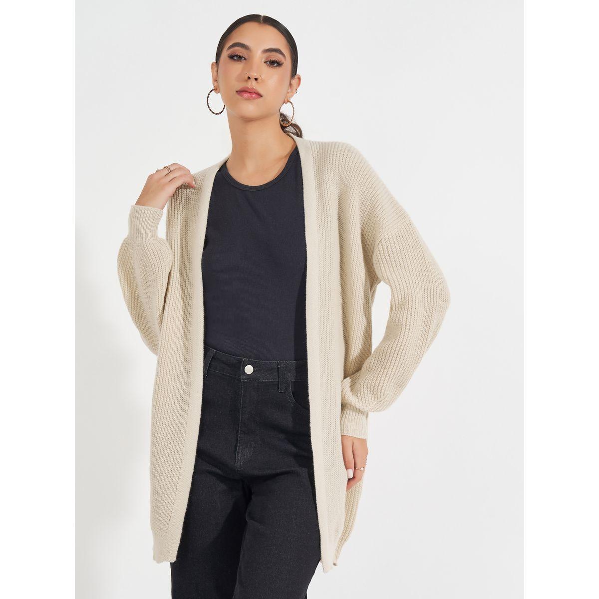 Styli Regular Fit Longline Cardigan with Volume Sleeves-women-winterwear-cardigansandjumpers-cardigans-image-1