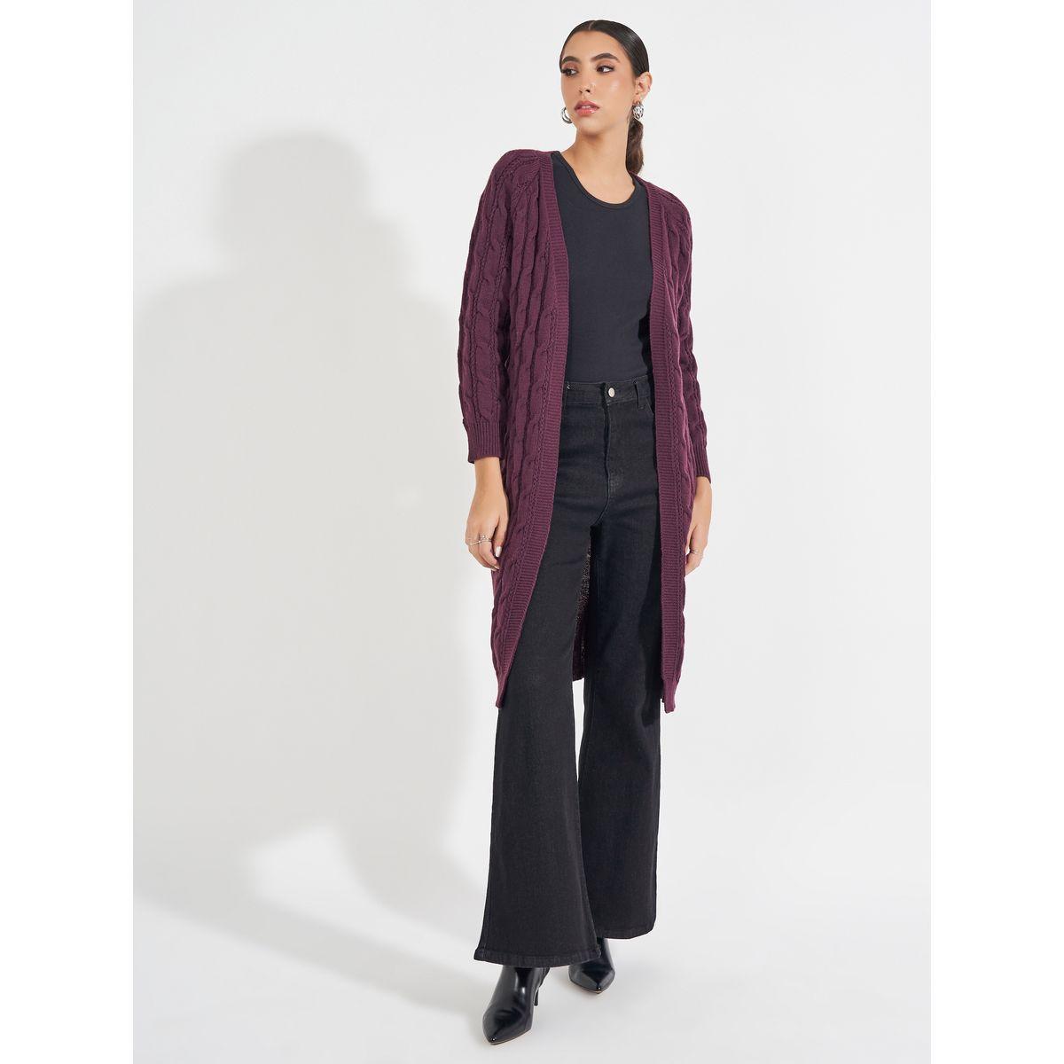 Styli Regular Fit Longline Cable Knit Cardigan-women-winterwear-cardigansandjumpers-cardigans-image-1