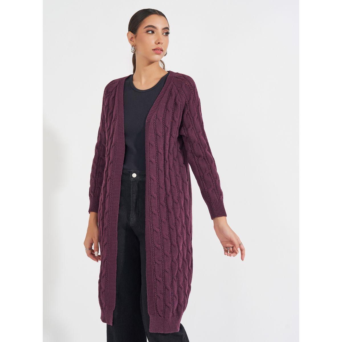 Styli Regular Fit Longline Cable Knit Cardigan-women-winterwear-cardigansandjumpers-cardigans-image-2