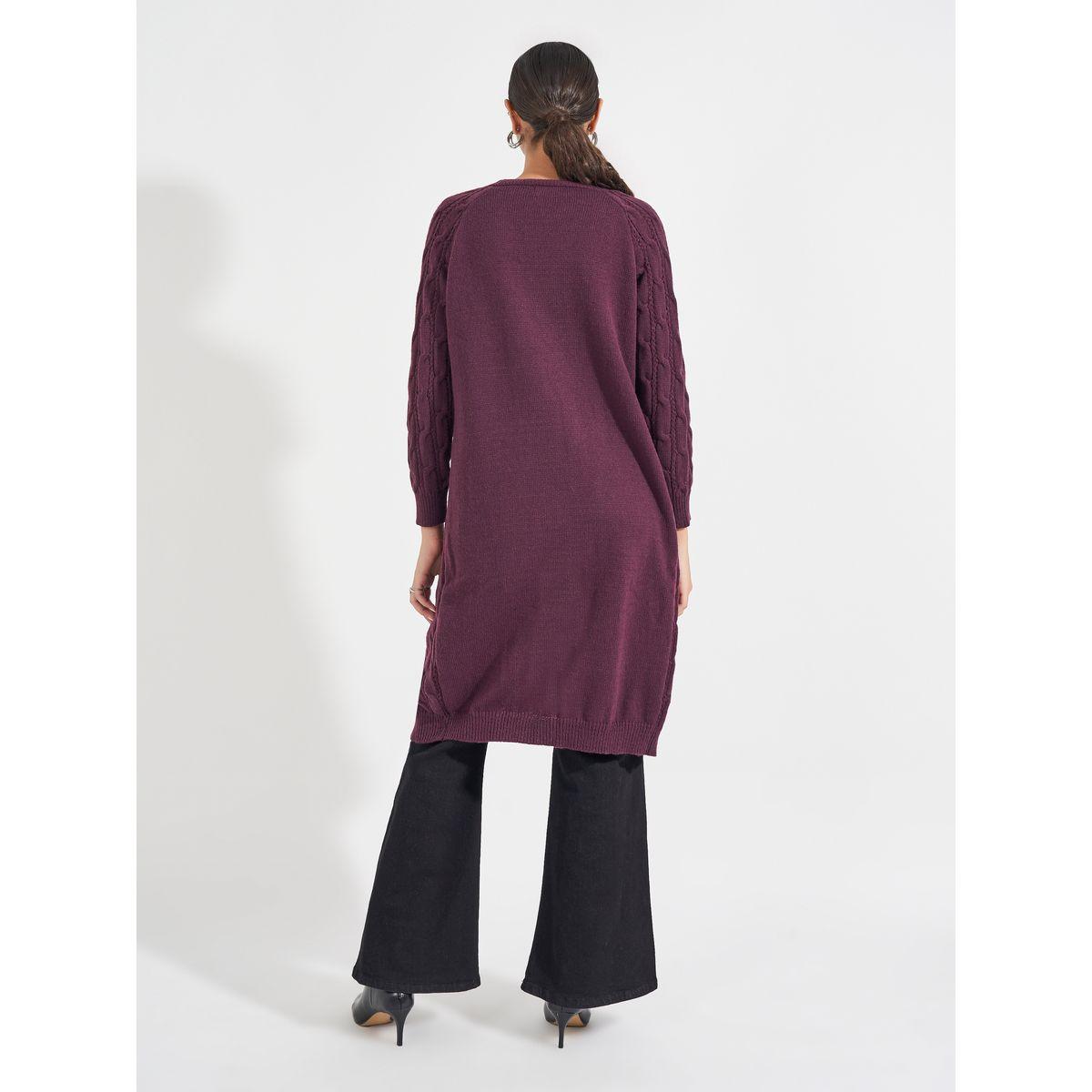 Styli Regular Fit Longline Cable Knit Cardigan-women-winterwear-cardigansandjumpers-cardigans-image-4