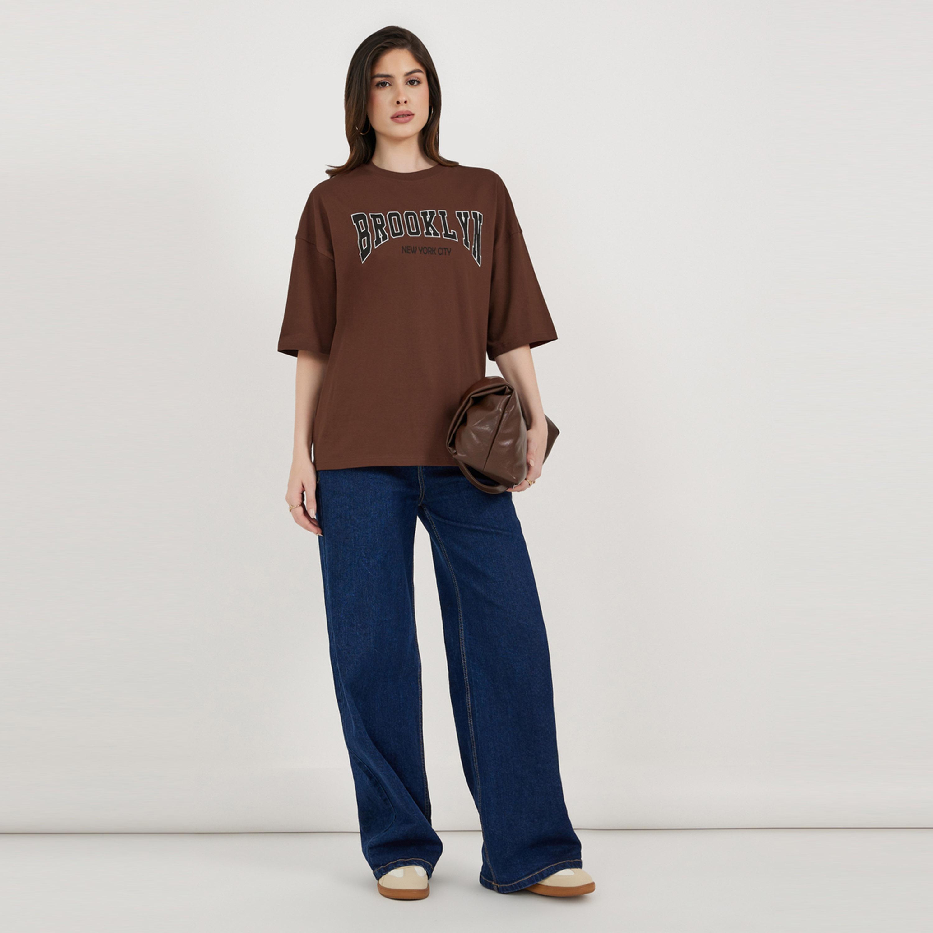Styli Slogan Print Dropped Shoulder Oversized T-Shirt-women-clothing-tshirts-image-2