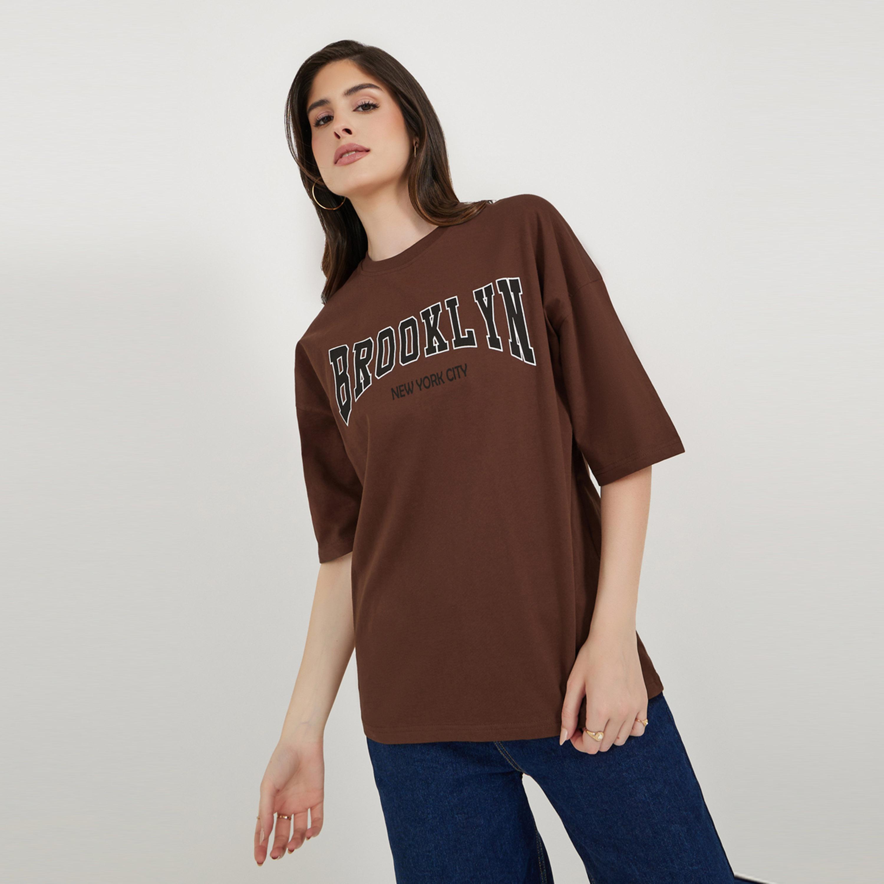 Styli Slogan Print Dropped Shoulder Oversized T-Shirt-women-clothing-tshirts-image-3