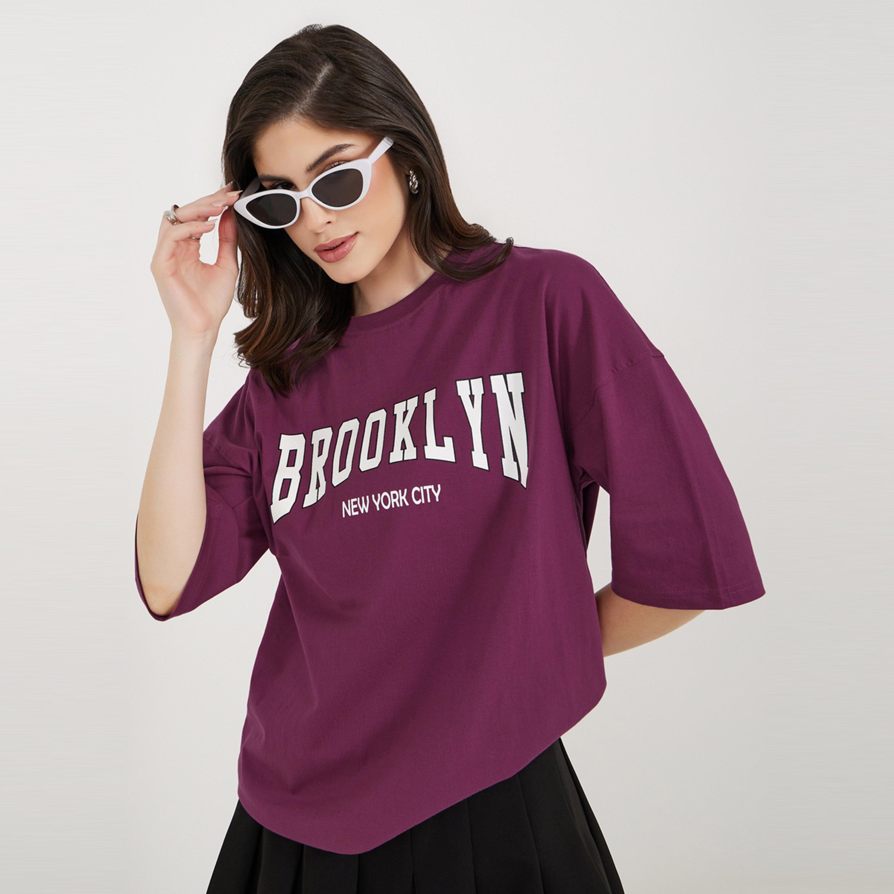 Styli Slogan Print Dropped Shoulder Oversized T-Shirt-women-clothing-tshirts-image-1