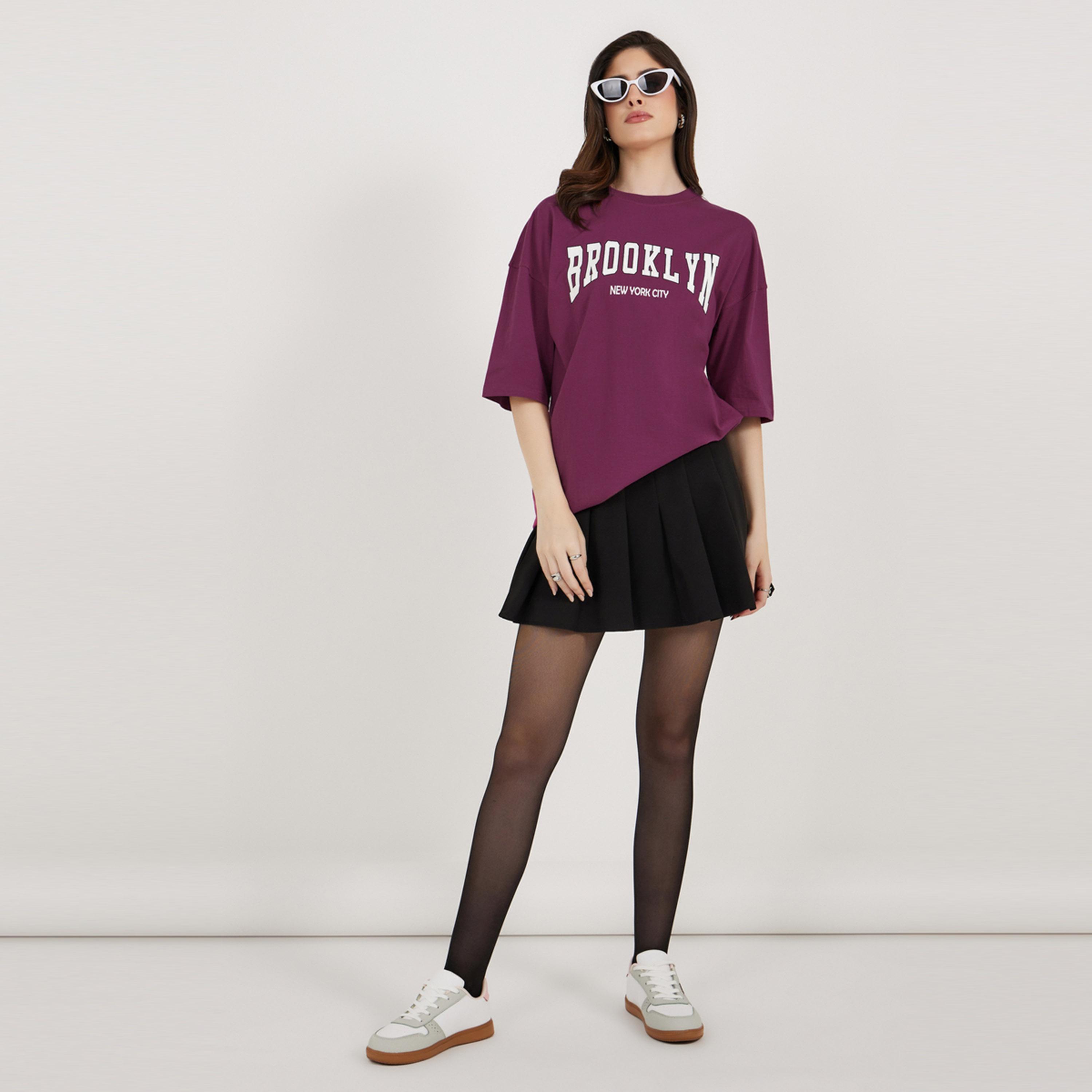 Styli Slogan Print Dropped Shoulder Oversized T-Shirt-women-clothing-tshirts-image-2
