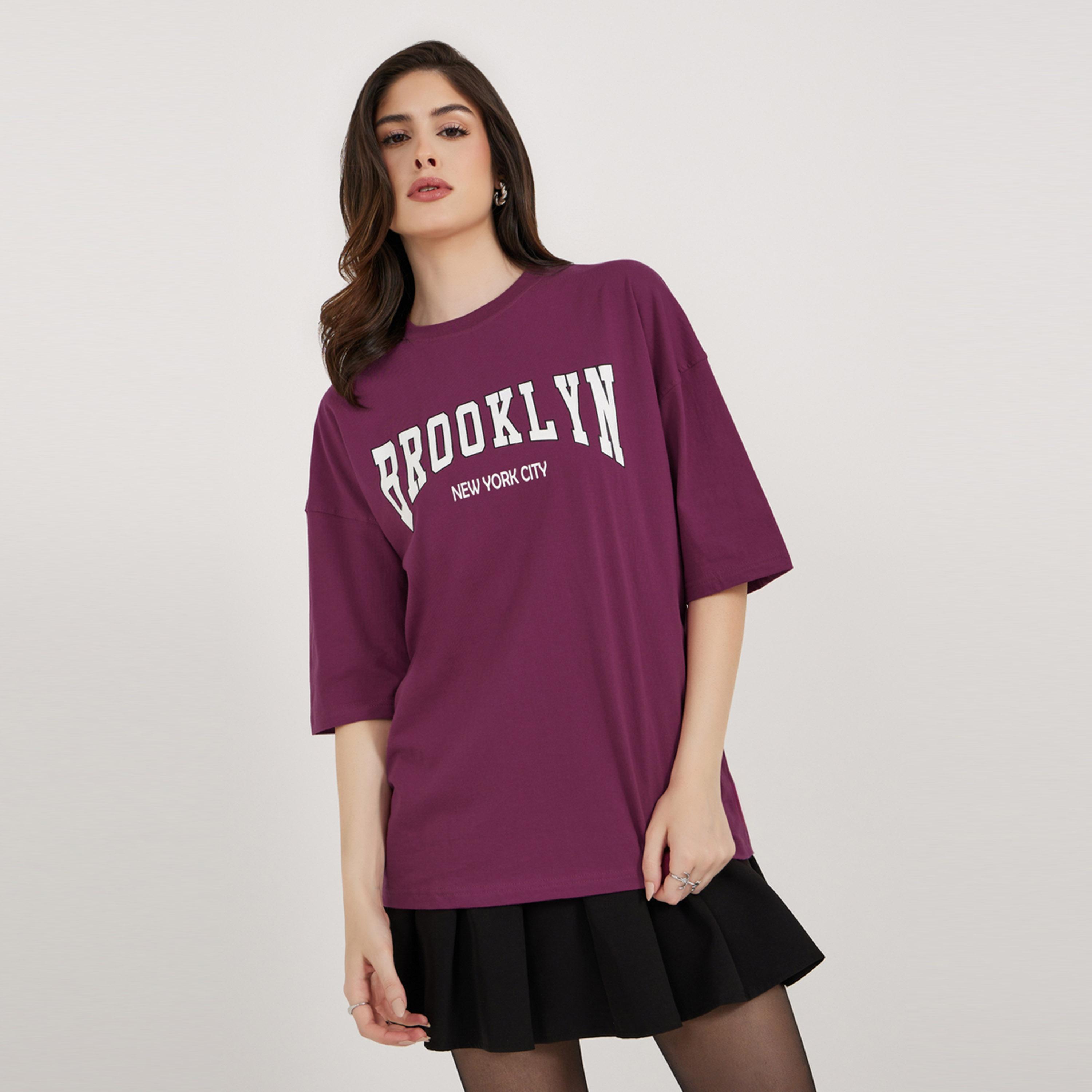 Styli Slogan Print Dropped Shoulder Oversized T-Shirt-women-clothing-tshirts-image-3