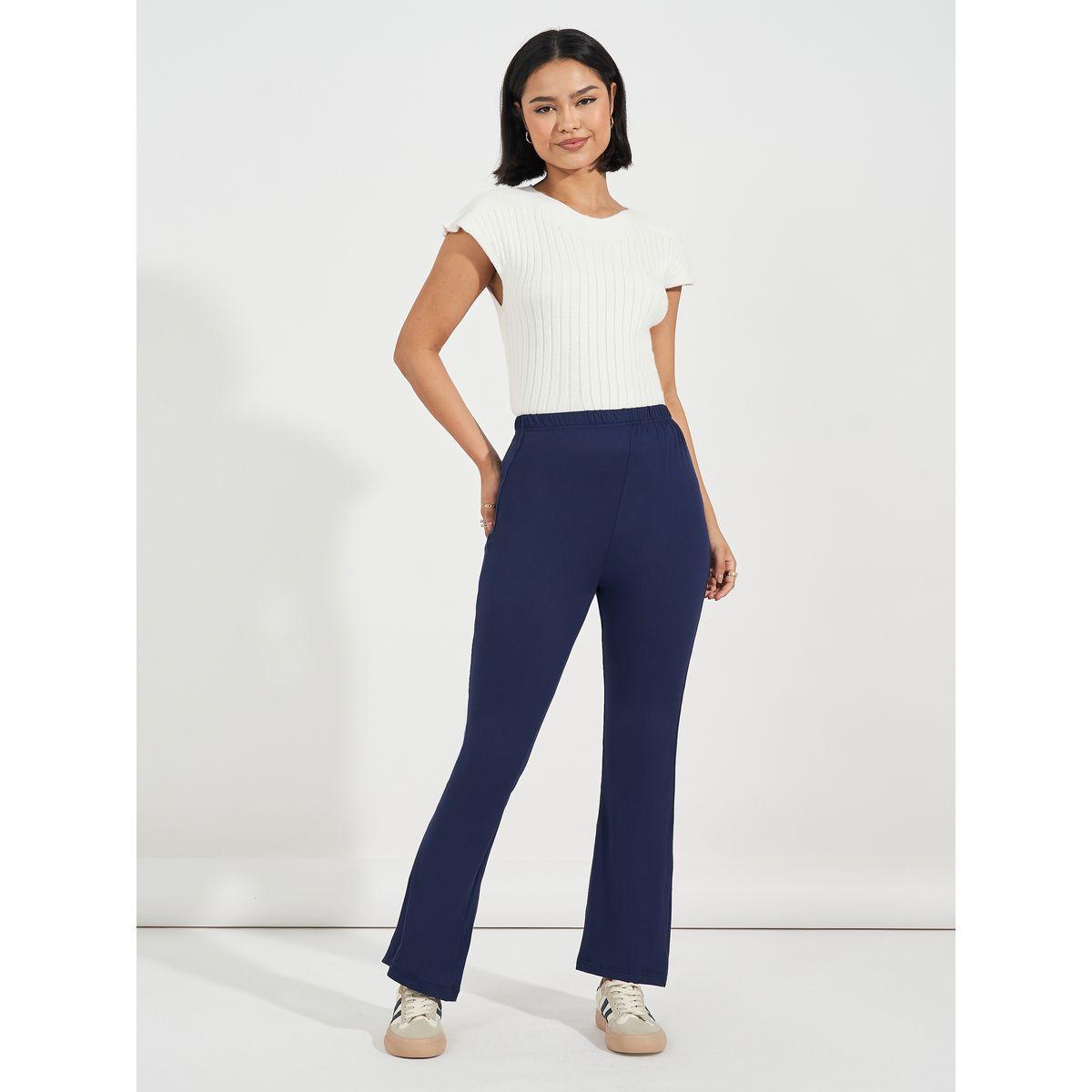 Styli Solid Elastic Waistband Flared Leggings-women-clothing-bottoms-leggings-image-1