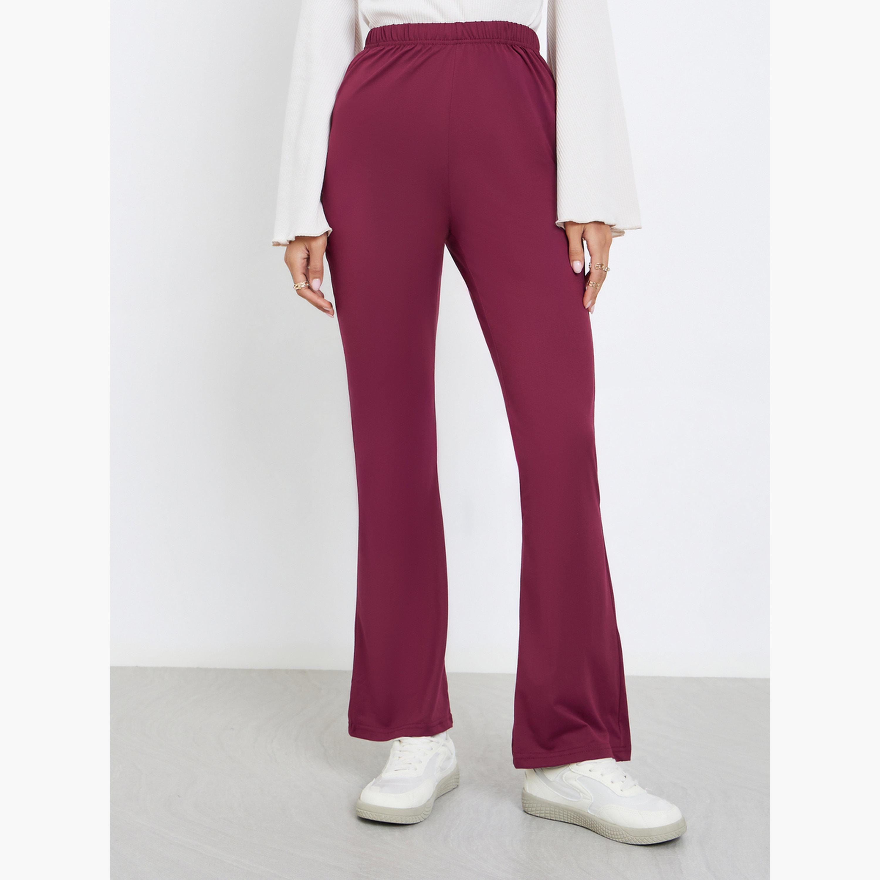 ستايلي - فيزون (ليقنز) برغندي بقصّة مفرودة مع خصر مطاطي مريح للنساء-women-clothing-bottoms-leggings-image-1
