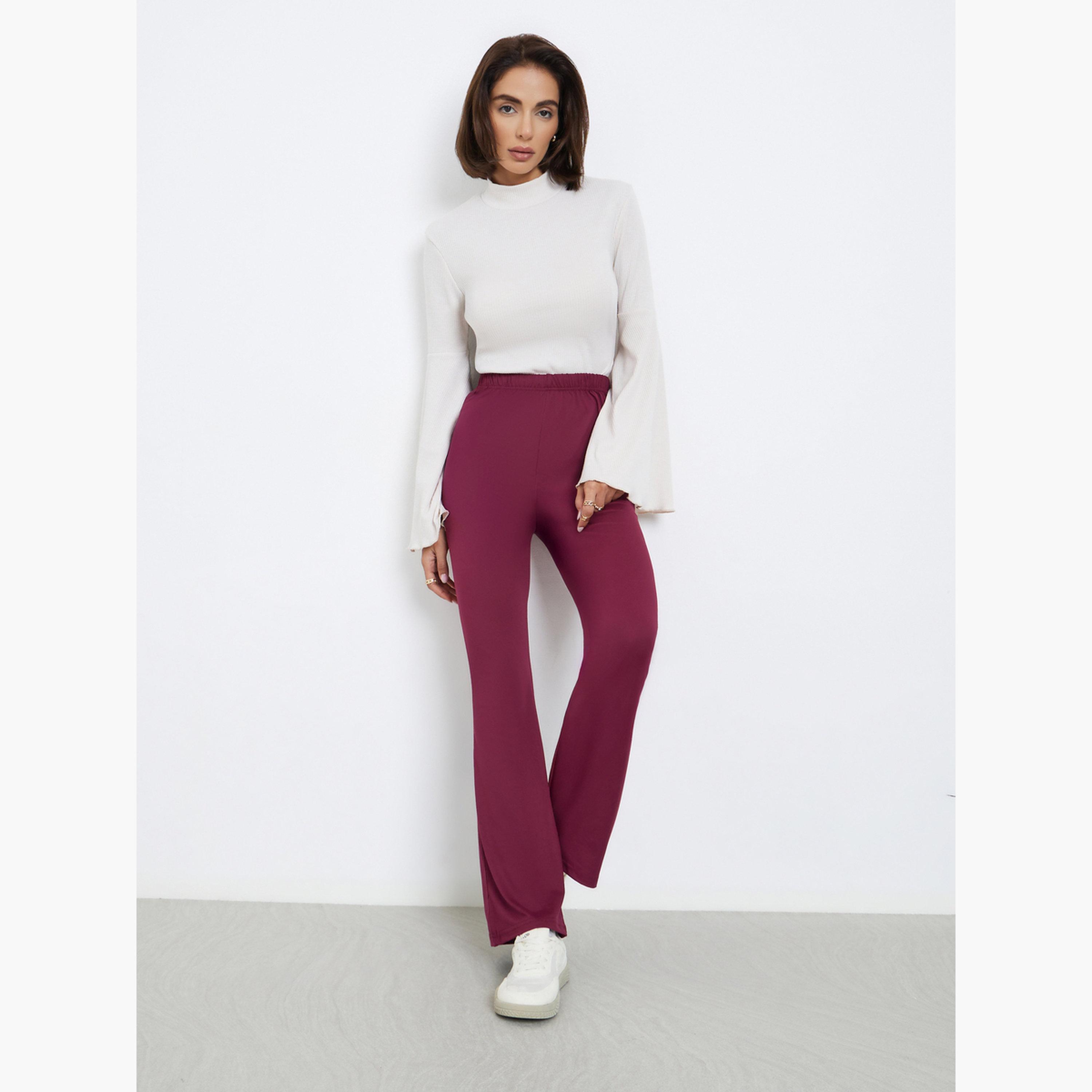ستايلي - فيزون (ليقنز) برغندي بقصّة مفرودة مع خصر مطاطي مريح للنساء-women-clothing-bottoms-leggings-image-2