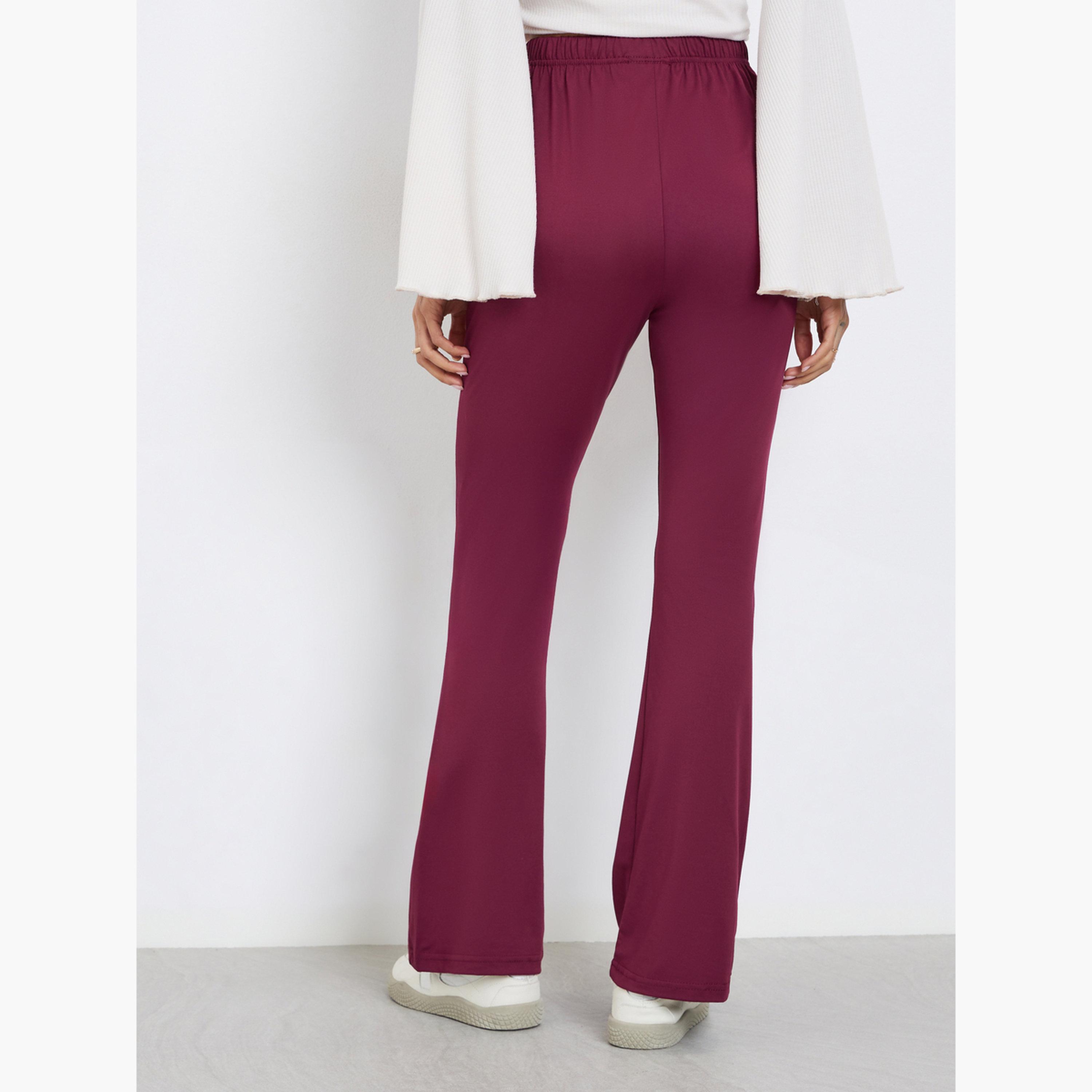 ستايلي - فيزون (ليقنز) برغندي بقصّة مفرودة مع خصر مطاطي مريح للنساء-women-clothing-bottoms-leggings-image-3