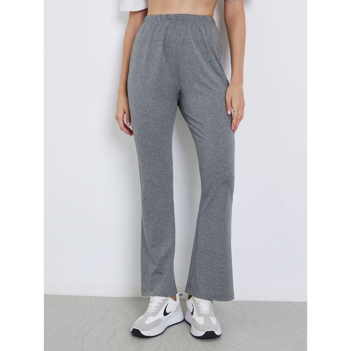 Styli Charcoal Grey Plain Flared Leggings-women-clothing-bottoms-leggings-image-2